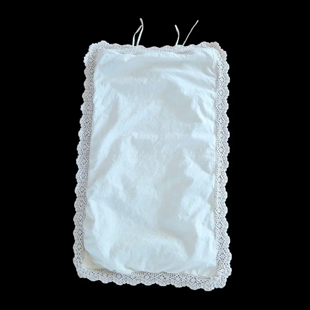 Ralph Lauren Home Linen Slub Pillowcase Ecru with Crochet Lace Trim Farmhouse